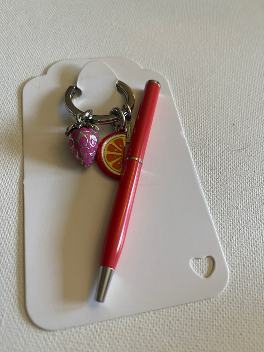 Coach Fruit Charm Keychain with Strawberry & Orange Slice Charms and Coach Pen - Picture 8 of 9